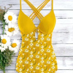 YELLOW 1950S DAISY PATCHWORK SWIMSUIT